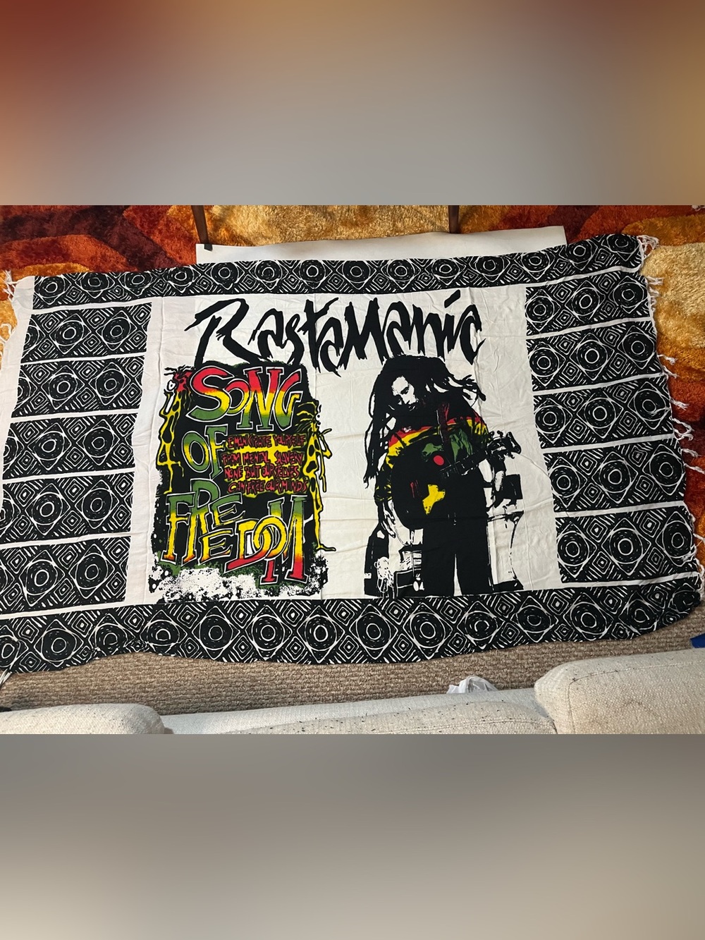 Bob Marley Graphic Tapestry - Black, White, Red, Yellow, Green